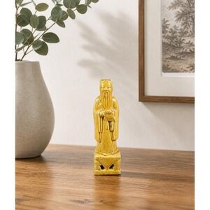 Antique Chinese Shou Lao Porcelain Figurine Yellow Glaze Longevity